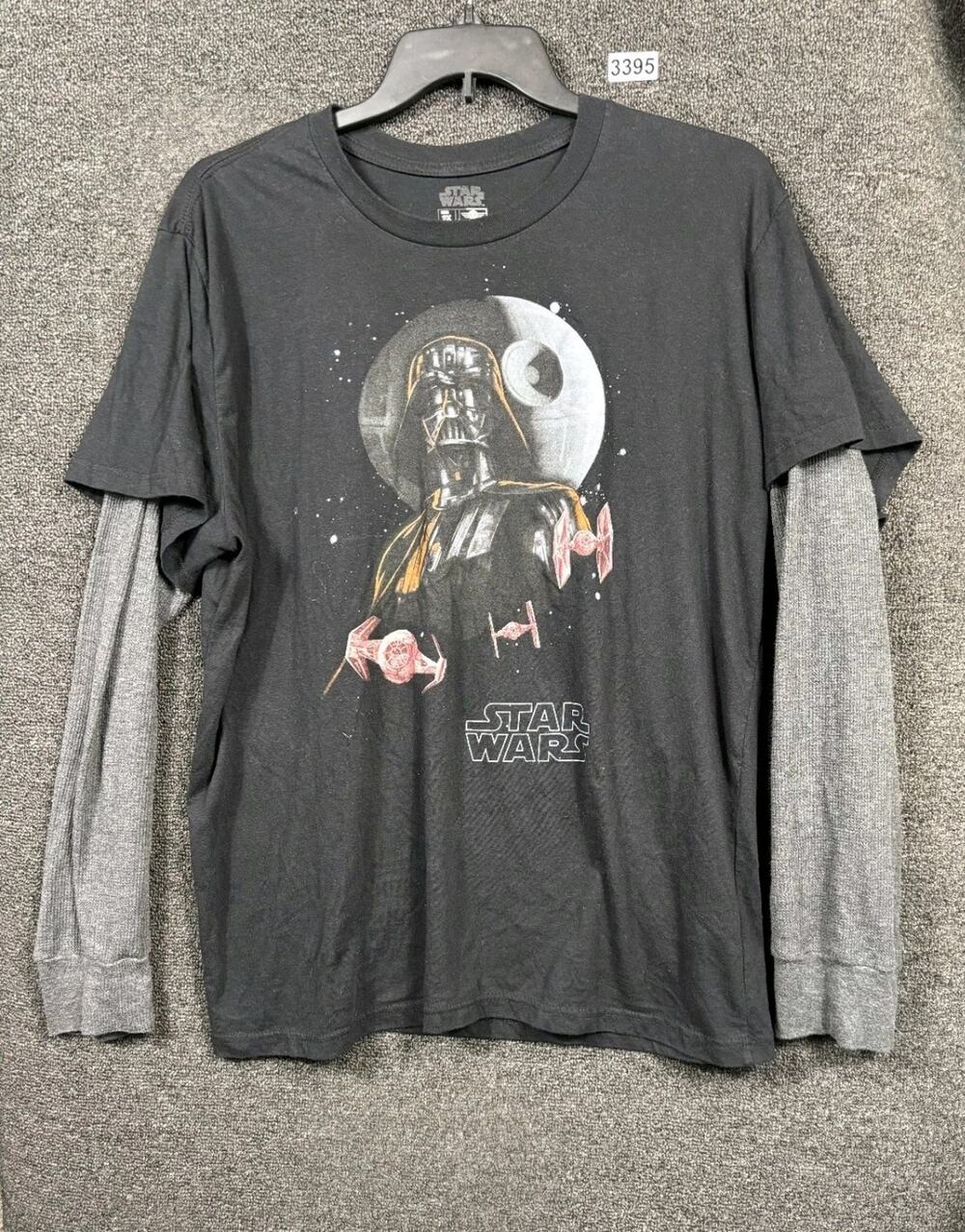 Star Wars Darth Vader Long Slv T-Shirt Black Grey Sleeves SZ 2X Baseball Jersey